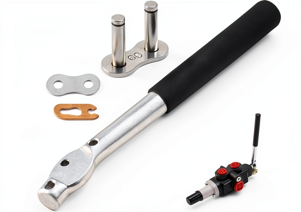 Installing Hydraulic Direction Control Valve Handle KINTLE for Eenergy Grinders on a wooden workbench